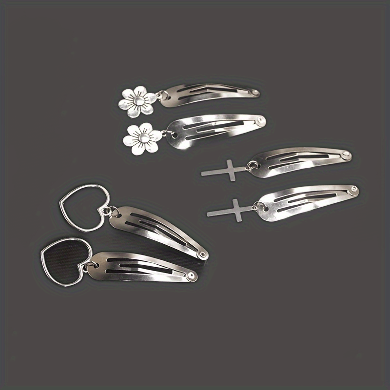 Y2K Metal Snap Clip Flower Heart Tassel Hair Clip Women Girls