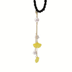 Chinese Hair Tie Ginkgo Leaf Bell Orchid Faux Pearl Tassel Hair Ring Women Girls