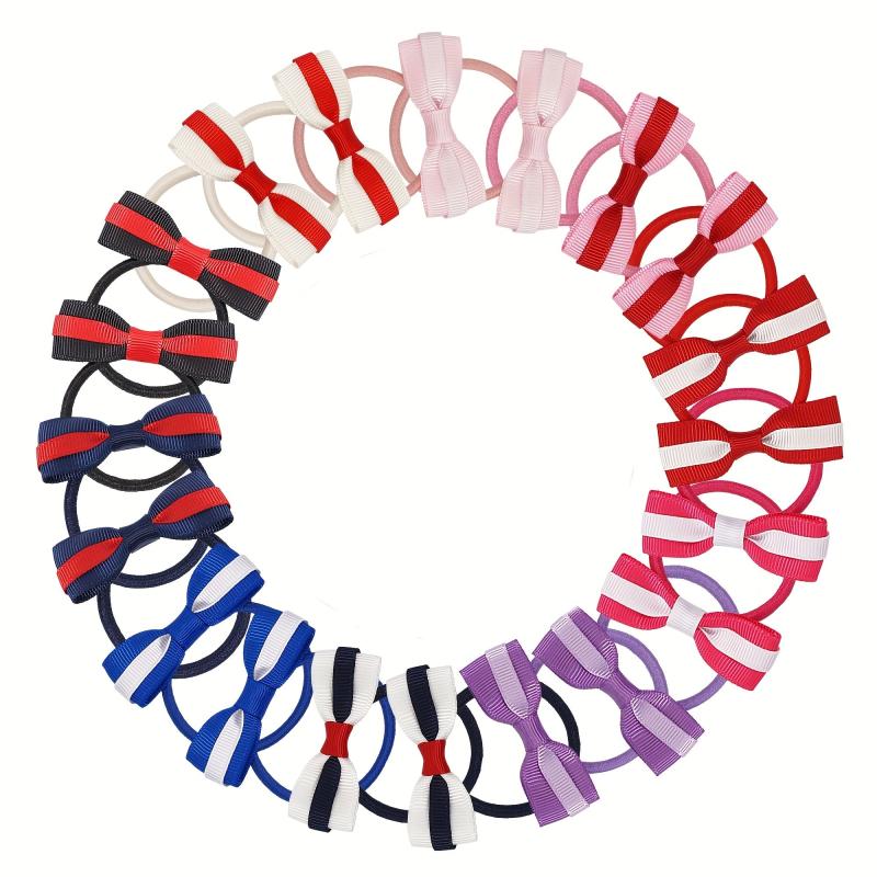 20pcs Small Bow Hair Tie For Girls Baby Bowknot Hair Ring Elastic Ponytail