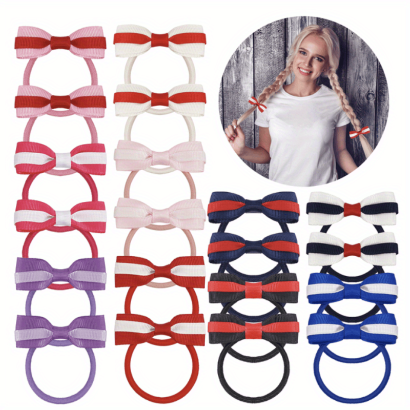 20pcs Small Bow Hair Tie For Girls Baby Bowknot Hair Ring Elastic Ponytail