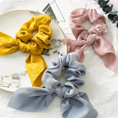 Fabric Hair Tie Long Ribbon Bowknot Scrunchie Ponytail Holder for Women Girls