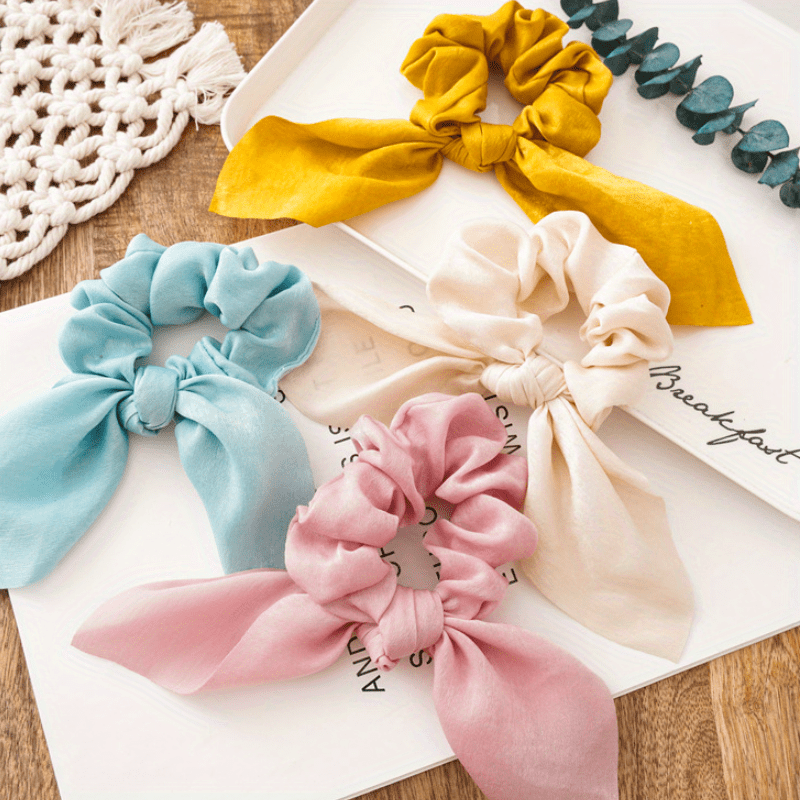 Fabric Hair Tie Long Ribbon Bowknot Scrunchie Ponytail Holder for Women Girls