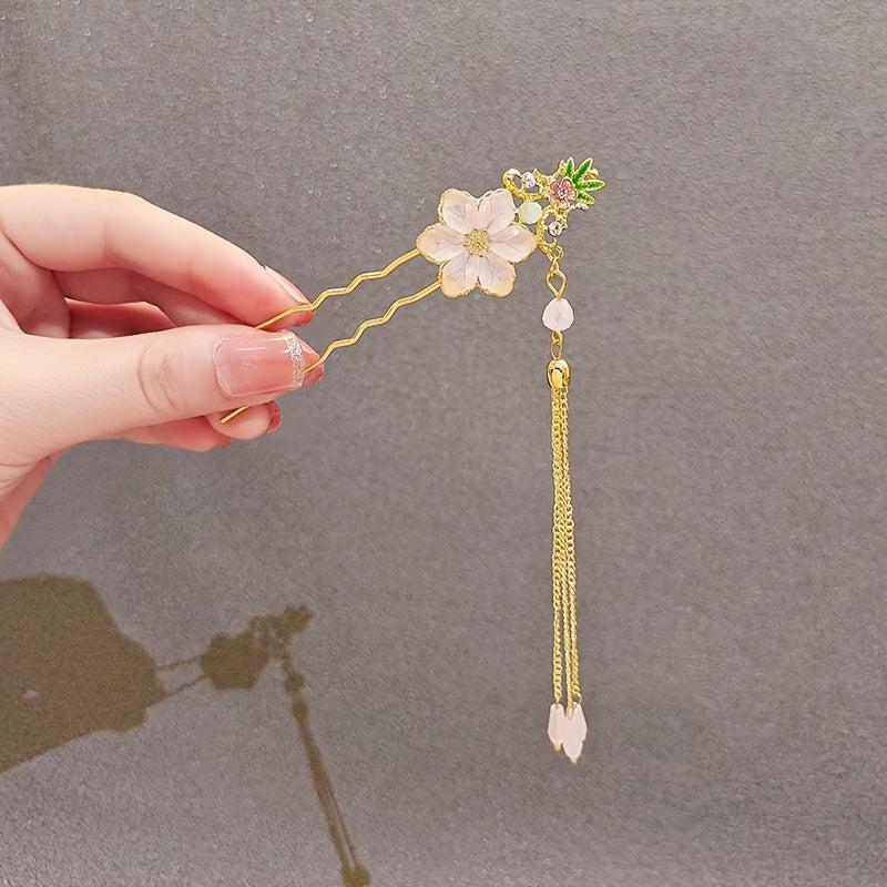 Hanfu Chinese Style Tassel Flower Hair Clip Vintage Barrette Hair Accessories