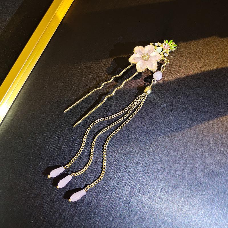 Hanfu Chinese Style Tassel Flower Hair Clip Vintage Barrette Hair Accessories