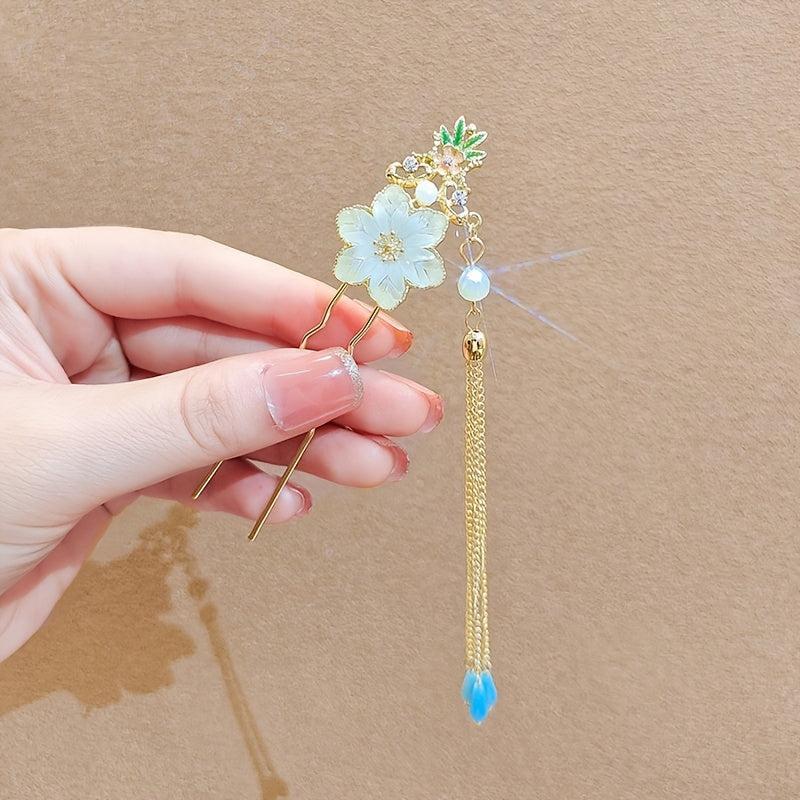 Hanfu Chinese Style Tassel Flower Hair Clip Vintage Barrette Hair Accessories