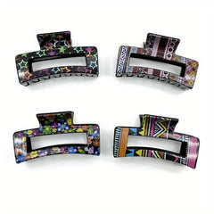 Floral Printed Hair Claw Nonslip Ponytail Holder Retro Style Pattern