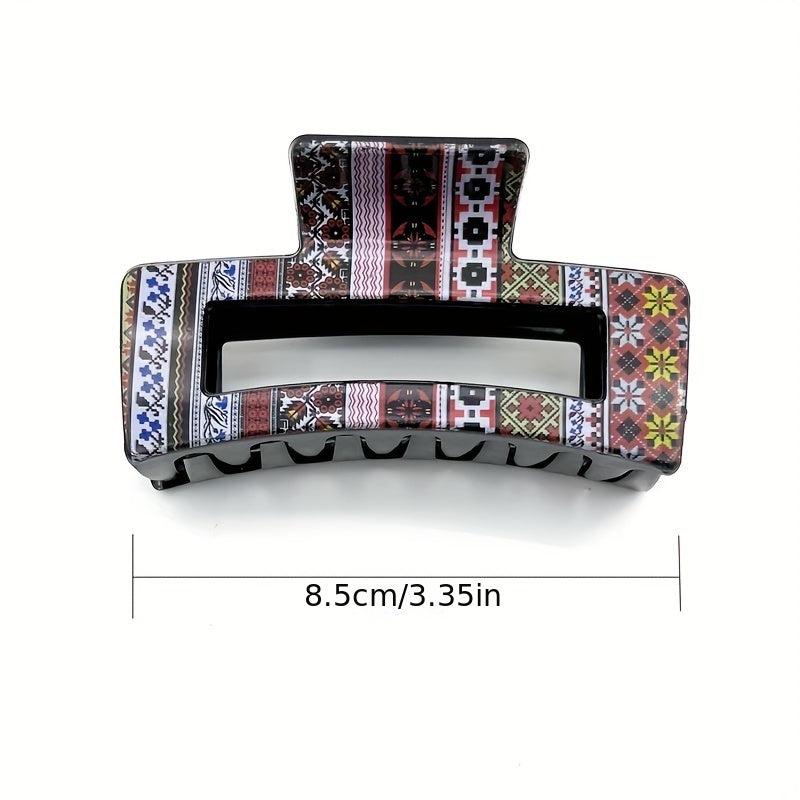 Floral Printed Hair Claw Nonslip Ponytail Holder Retro Style Pattern