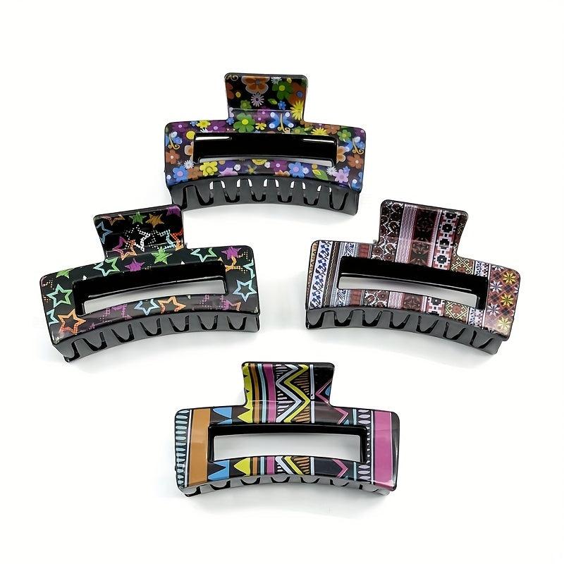 Floral Printed Hair Claw Nonslip Ponytail Holder Retro Style Pattern