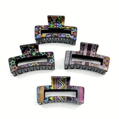Floral Printed Hair Claw Nonslip Ponytail Holder Retro Style Pattern