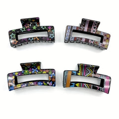 Floral Printed Hair Claw Nonslip Ponytail Holder Retro Style Pattern