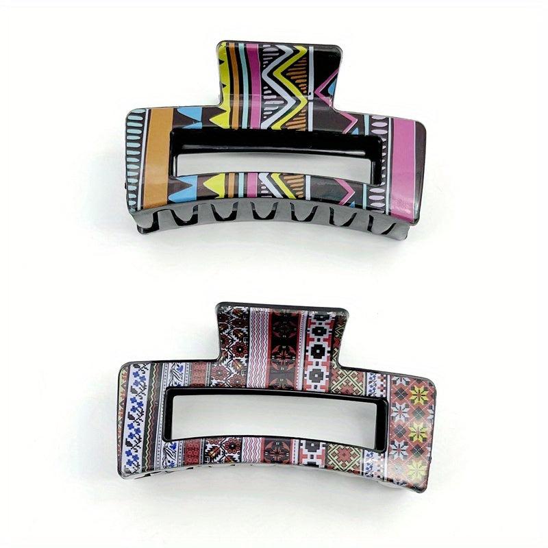 Floral Printed Hair Claw Nonslip Ponytail Holder Retro Style Pattern