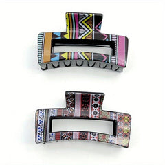 Floral Printed Hair Claw Nonslip Ponytail Holder Retro Style Pattern