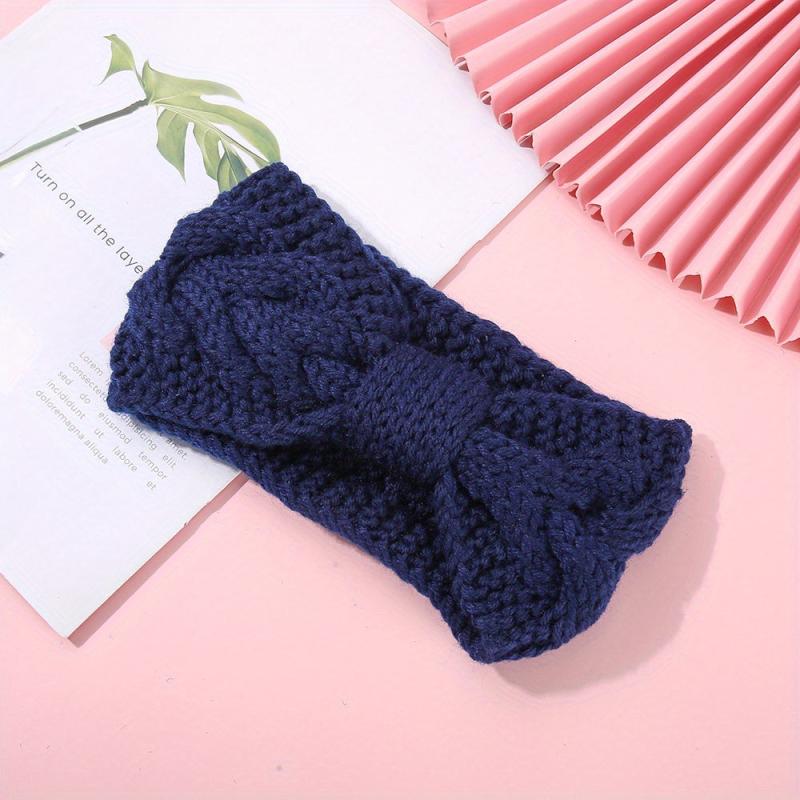 Winter Knitted Bow Headband Solid Wide Yarn Warm Sports Headband