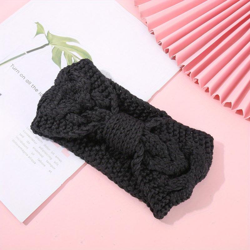 Winter Knitted Bow Headband Solid Wide Yarn Warm Sports Headband