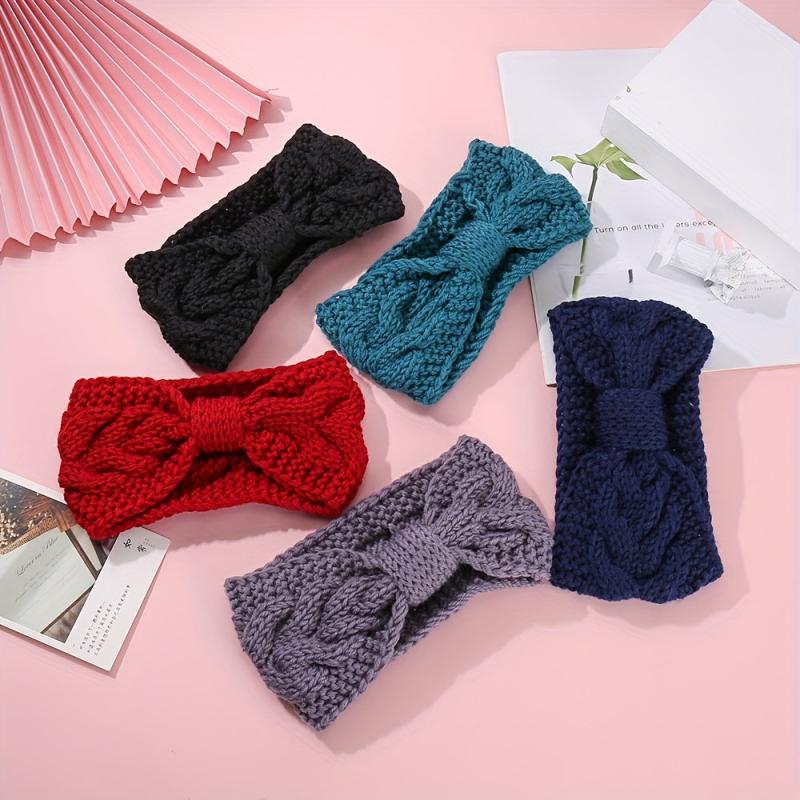 Winter Knitted Bow Headband Solid Wide Yarn Warm Sports Headband