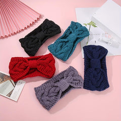 Winter Knitted Bow Headband Solid Wide Yarn Warm Sports Headband