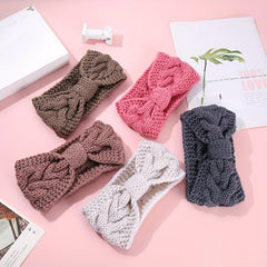 Winter Knitted Bow Headband Solid Wide Yarn Warm Sports Headband
