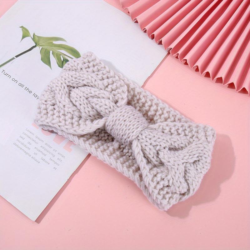 Winter Knitted Bow Headband Solid Wide Yarn Warm Sports Headband