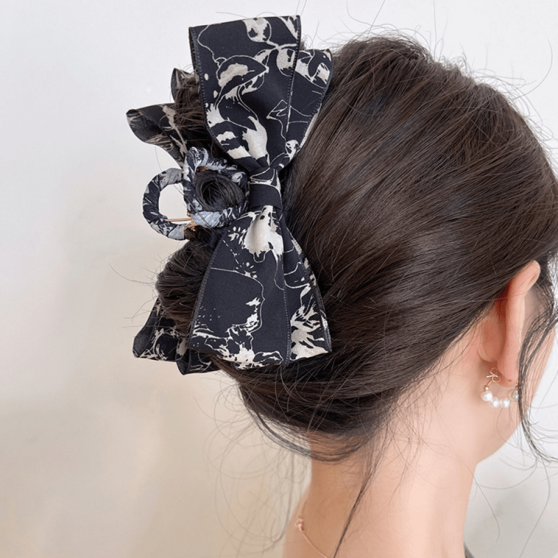 Floral Print Hair Claw Clip Nonslip Ponytail Holder