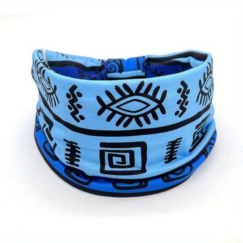 Boho Style Wide Headband for Yoga, Sports - Elastic Knotted Hairband
