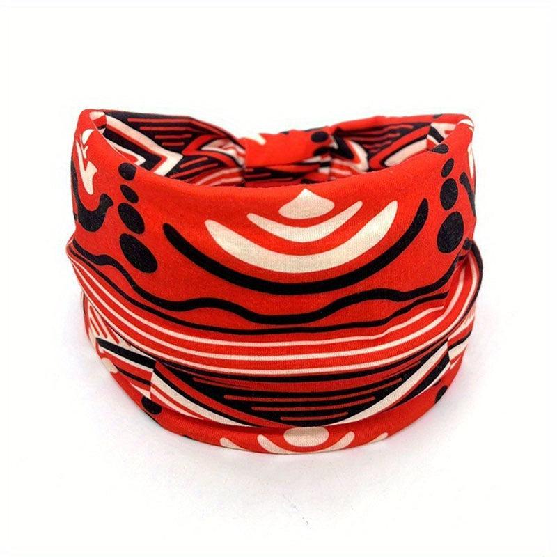 Boho Style Wide Headband for Yoga, Sports - Elastic Knotted Hairband