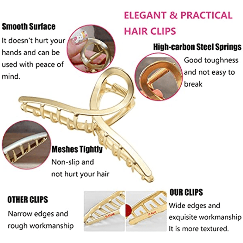 2pcs Alloy Hair Claw Nonslip Ponytail Holder Shark Claw Women Girls Hair Clip