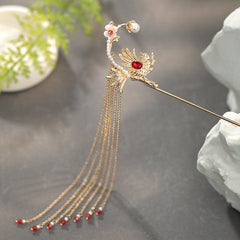 Hanfu Hairpin Faux Pearl Flower Leaf Tassel Chignon Vintage Chinese Style