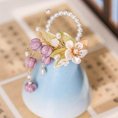 Purple Flower Hair Clip Faux Pearl Bracelet Dual Purpose Hair Clip
