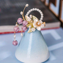 Purple Flower Hair Clip Faux Pearl Bracelet Dual Purpose Hair Clip