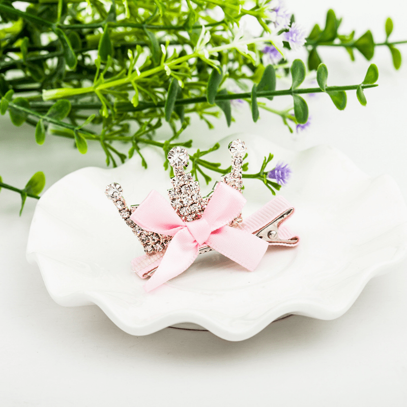 Princess Rhinestone Crown Hair Clip - Sweet Bow Duck Billed Clip