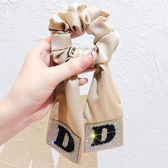 Rhinestone Bowknot Hairband Long Silk Scarf Hair Ring