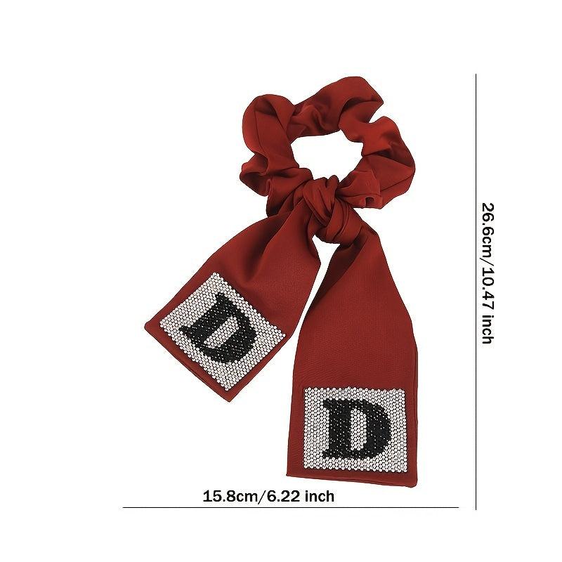 Rhinestone Bowknot Hairband Long Silk Scarf Hair Ring