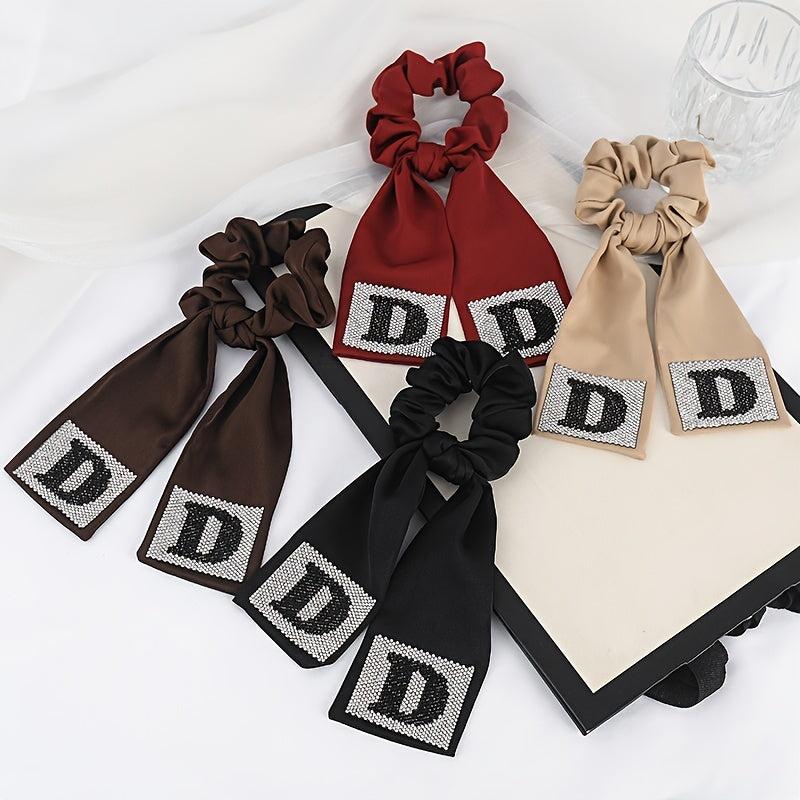 Rhinestone Bowknot Hairband Long Silk Scarf Hair Ring