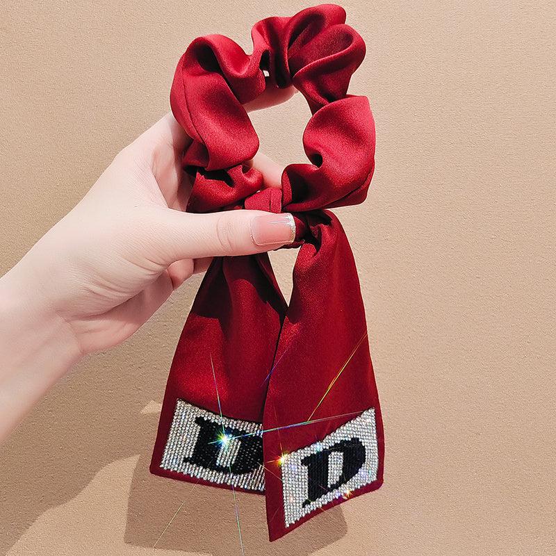 Rhinestone Bowknot Hairband Long Silk Scarf Hair Ring