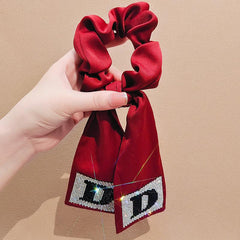 Rhinestone Bowknot Hairband Long Silk Scarf Hair Ring