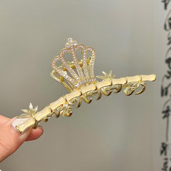 Metal Rhinestone Jade Stone Bamboo Chinese Hair Claw Nonslip Ponytail Holder