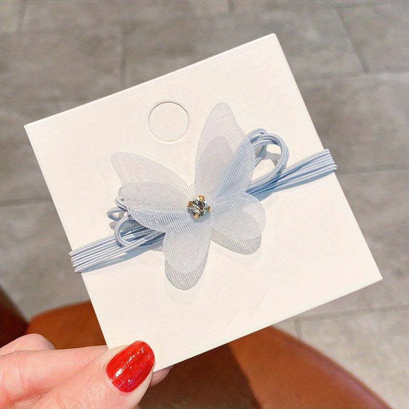 2pcs Organza Butterfly Hair Tie Faux Pearl Hair Rope Elastic Hair Accessories
