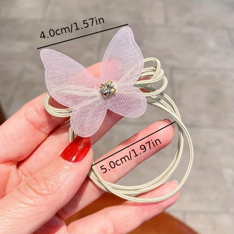 2pcs Organza Butterfly Hair Tie Faux Pearl Hair Rope Elastic Hair Accessories