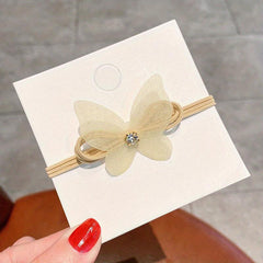 2pcs Organza Butterfly Hair Tie Faux Pearl Hair Rope Elastic Hair Accessories