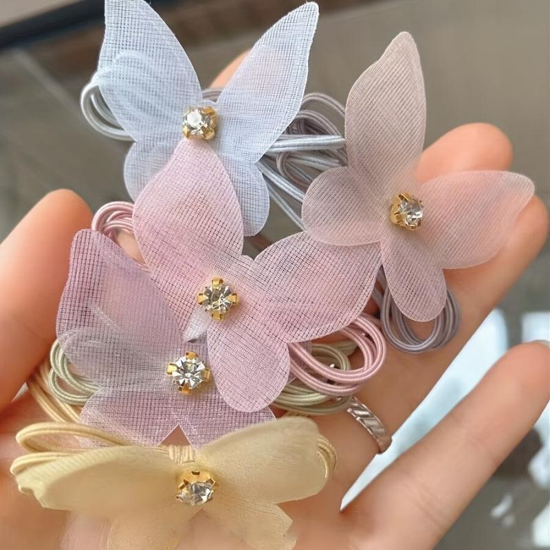 2pcs Organza Butterfly Hair Tie Faux Pearl Hair Rope Elastic Hair Accessories