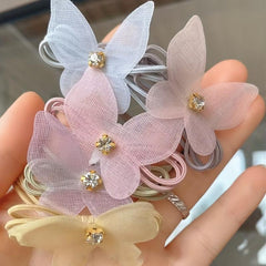 2pcs Organza Butterfly Hair Tie Faux Pearl Hair Rope Elastic Hair Accessories