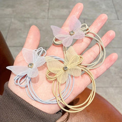 2pcs Organza Butterfly Hair Tie Faux Pearl Hair Rope Elastic Hair Accessories