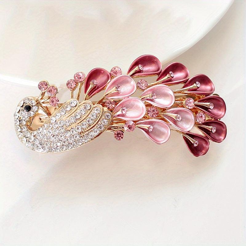 Peacock Shape Hair Clip Rhinestone Multicolor French Barrette Hair Accessories