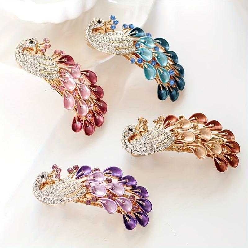 Peacock Shape Hair Clip Rhinestone Multicolor French Barrette Hair Accessories