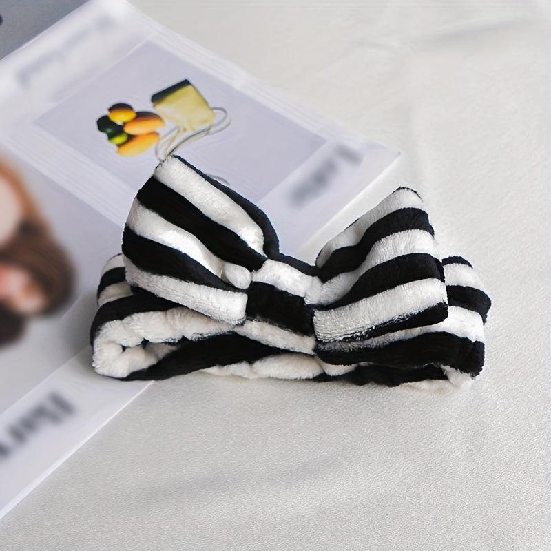 Striped Bowknot Decor Headband Soft Elastic Hair Band for Women Girls