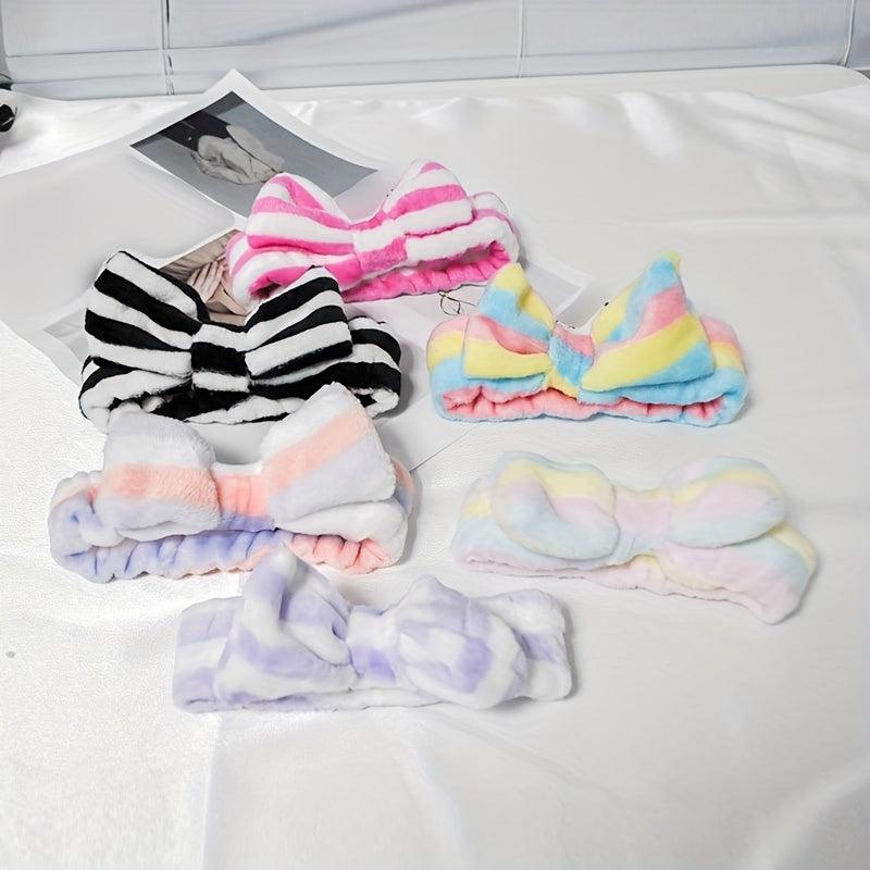Striped Bowknot Decor Headband Soft Elastic Hair Band for Women Girls
