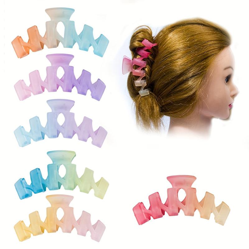 6pcs Gradient Twist Hair Claw Large Shark Claw Ponytail Holder Hair Accessories