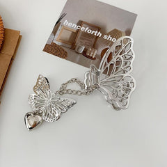 Vintage Silver Hair Claw Pin Hollow Out Butterfly Heart Tassel Hair Clip