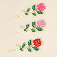 3pcs Rose Charm Hair Pin Non Slip Headwear Decorative Hair Styling Accessory
