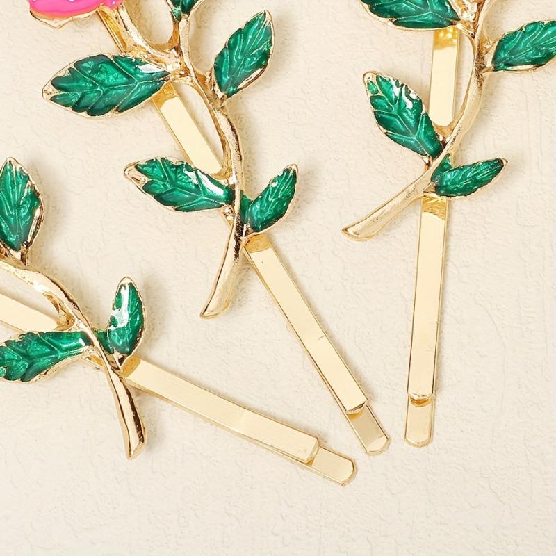3pcs Rose Charm Hair Pin Non Slip Headwear Decorative Hair Styling Accessory
